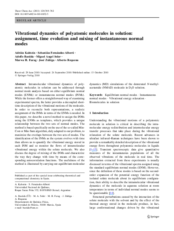 (PDF) Vibrational dynamics of polyatomic molecules in solution ...