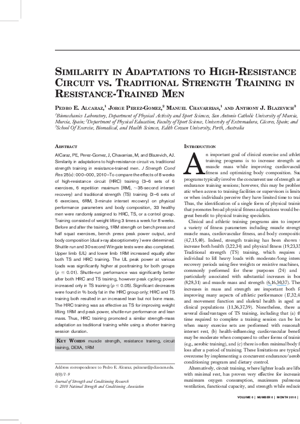 (PDF) Similarity in Adaptations to HighResistance Circuit vs