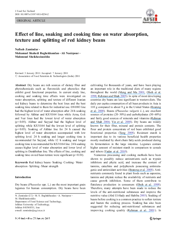 (PDF) Effect of line, soaking and cooking time on water absorption