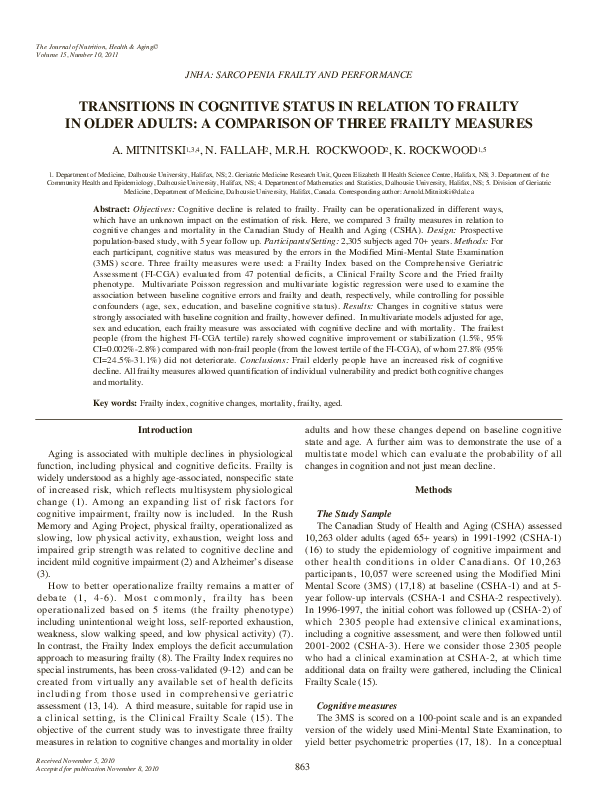 (PDF) Transitions in Cognitive Status in Relation to Frailty in Older ...