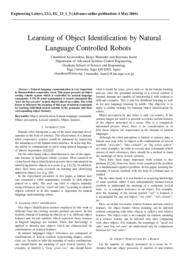 (PDF) Learning of Object Identification by Natural Language Controlled ...