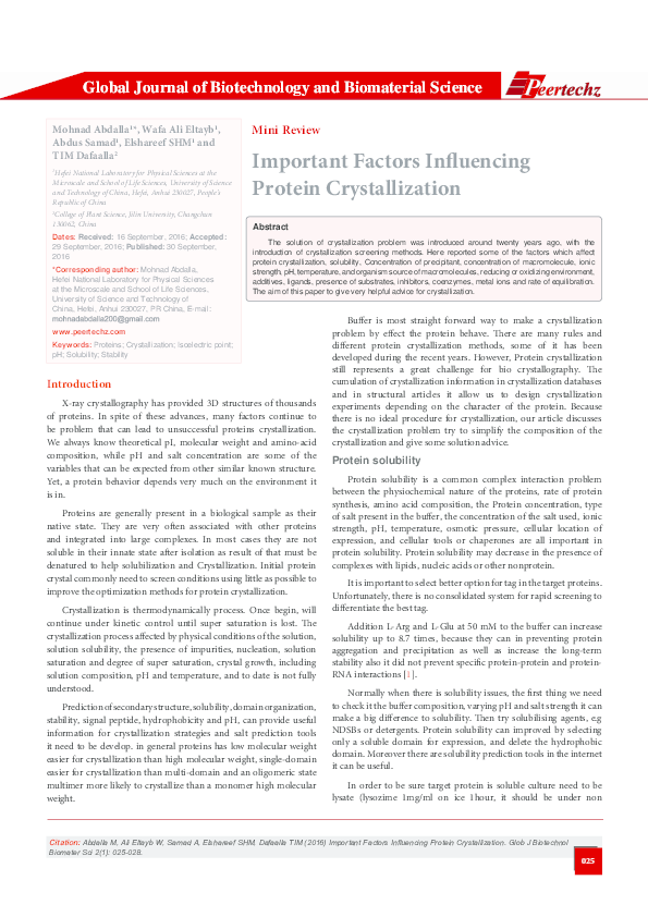 (PDF) Important Factors Influencing Protein Crystallization
