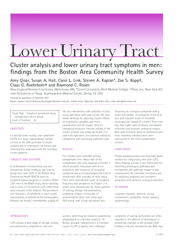 Cluster analysis and lower urinary tract symptoms in men: findings from the Boston Area Community Health Survey