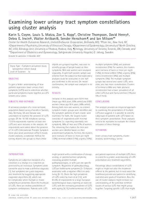 Examining lower urinary tract symptom constellations using cluster analysis