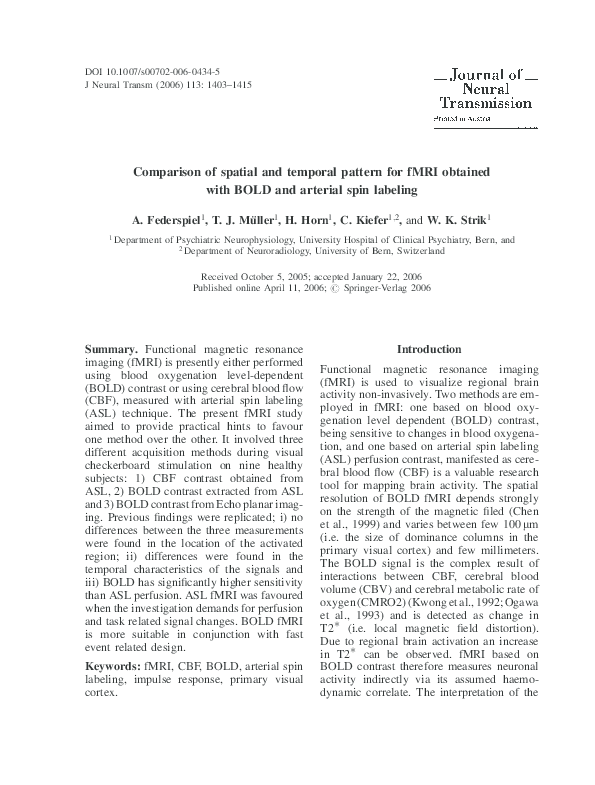 (PDF) Comparison of spatial and temporal pattern for fMRI obtained with ...