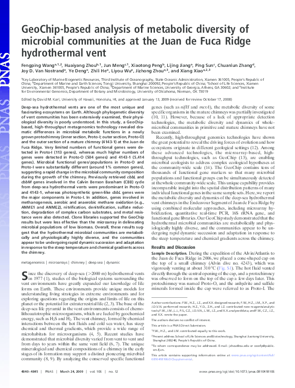 (PDF) From the Cover: GeoChip-based analysis of metabolic diversity of ...