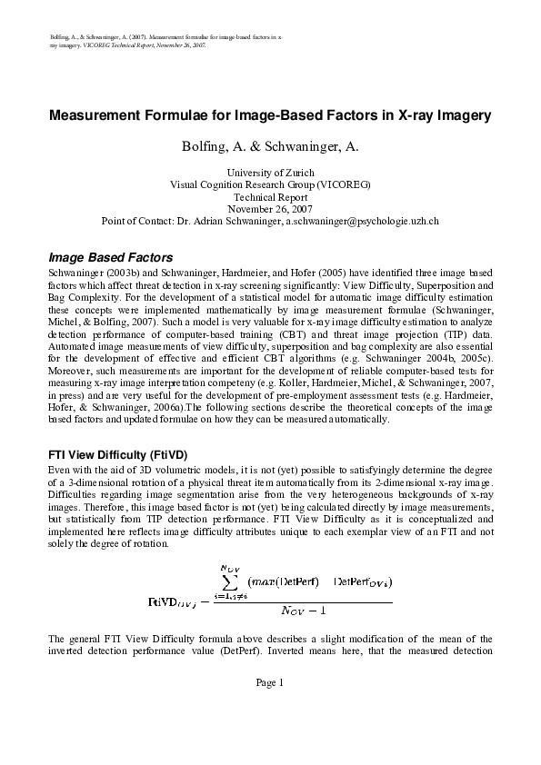 (PDF) Measurement Formulae for Image-Based Factors in X-ray Imagery