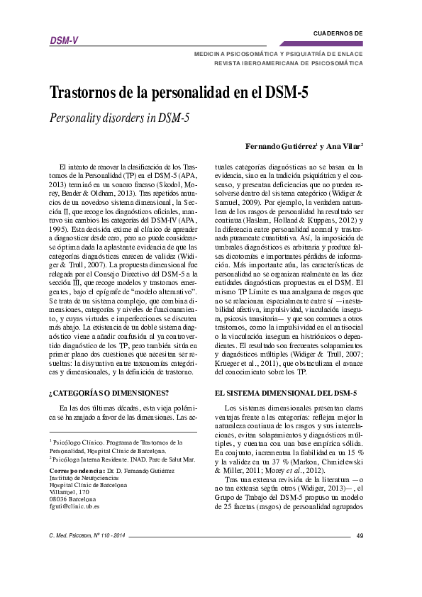 (PDF) Trastornos de la personalidad en el DSM5 Fernando Gutiérrez Academia.edu