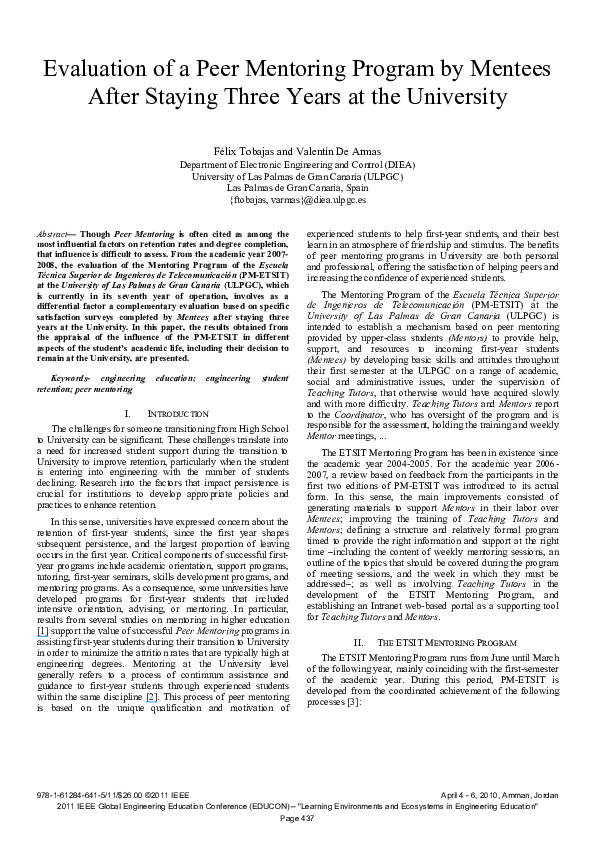 (PDF) Evaluation of a peer Mentoring Program by Mentees after staying ...
