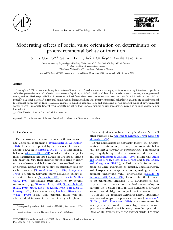 (PDF) Moderating effects of social value orientation on determinants of ...