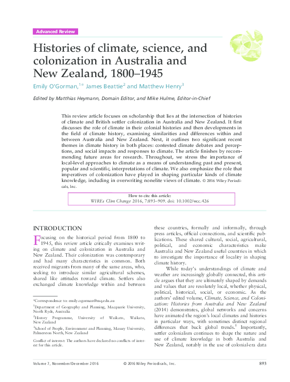 (PDF) Histories of Climate, Science and Colonization in Australia and ...