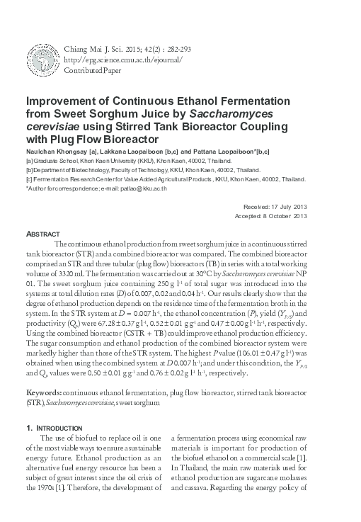 (PDF) Improvement of Continuous Ethanol Fermentation from Sweet Sorghum ...