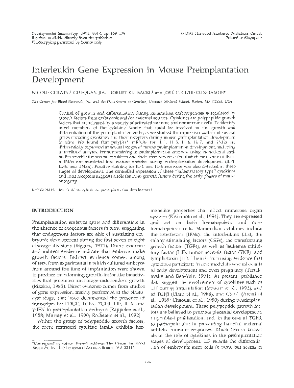 (PDF) Interleukin Gene Expression in Mouse Preimplantation Development