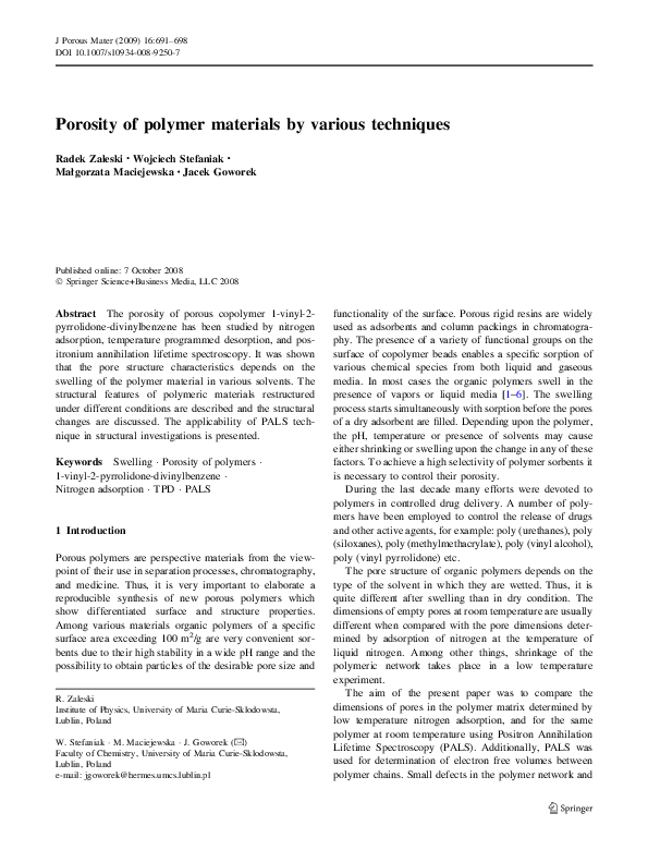 (PDF) Porosity of polymer materials by various techniques