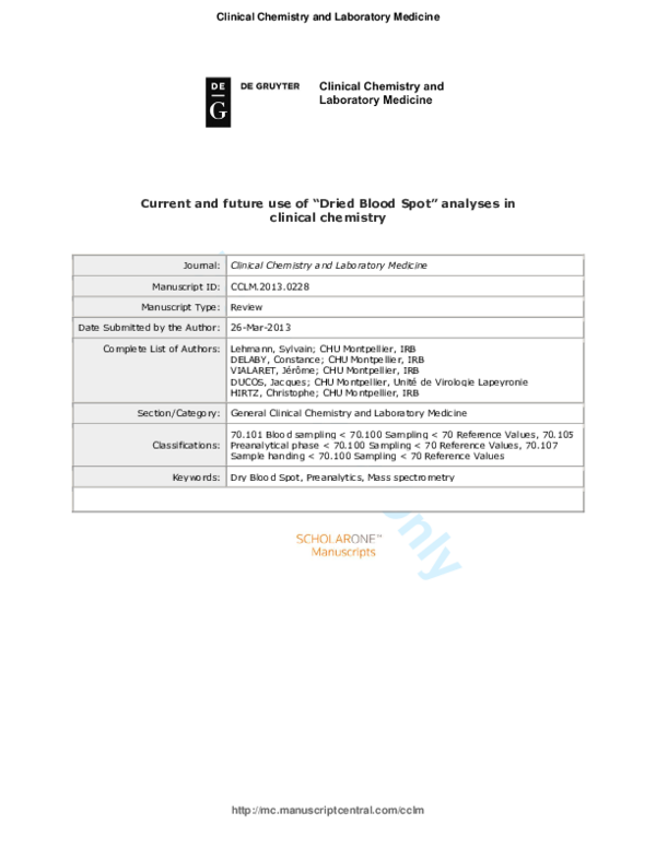 (PDF) Current and future use of “dried blood spot” analyses in clinical ...