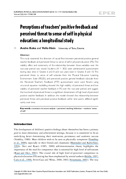 (PDF) Perceptions of teachers ’ positive feedback and perceived threat ...
