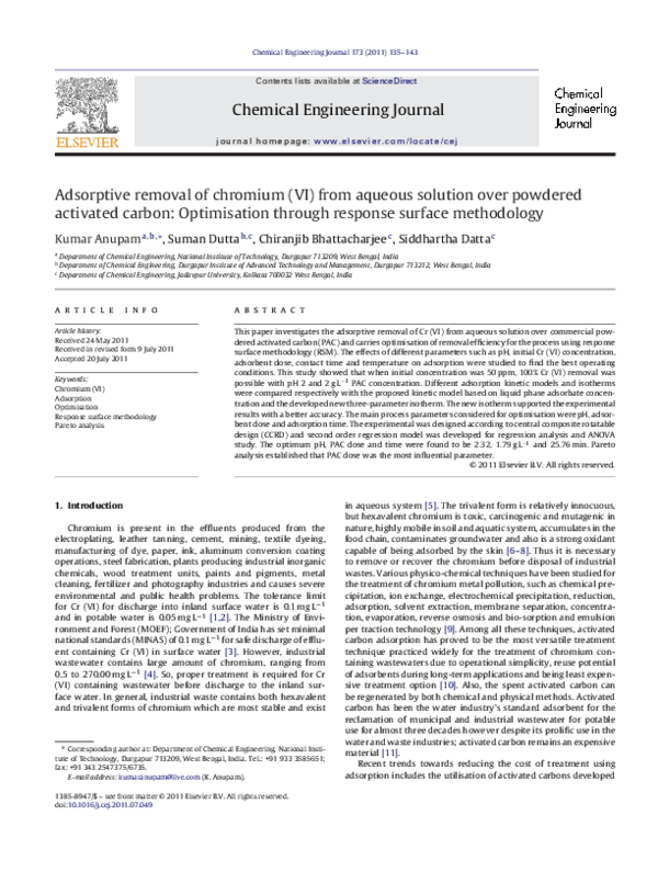 (PDF) Adsorptive removal of chromium (VI) from aqueous solution over ...
