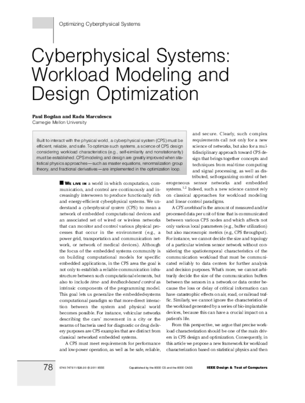 (PDF) Cyberphysical Systems: Workload Modeling and Design Optimization