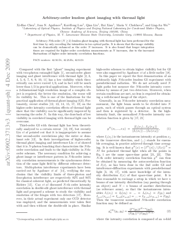 (PDF) Arbitrary-order lensless ghost imaging with thermal light
