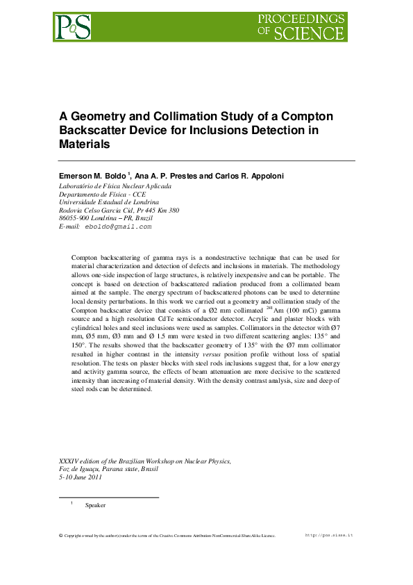 (PDF) A geometry and collimation study of a Compton backscatter device ...