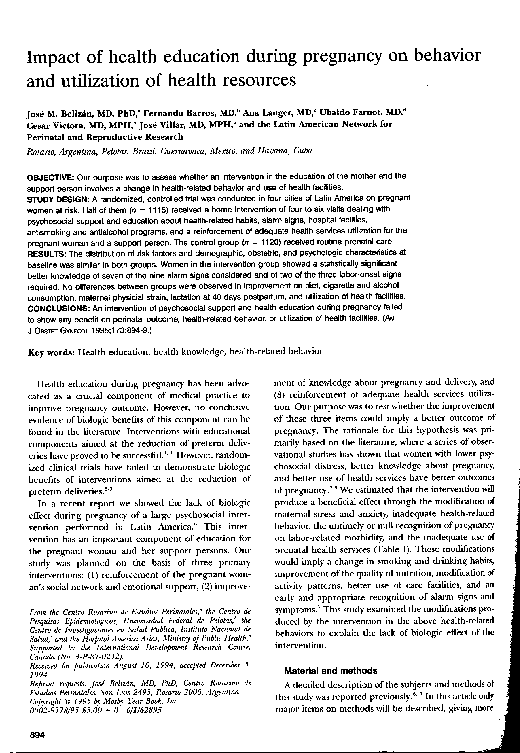 (PDF) Impact of health education during pregnancy on behavior and ...