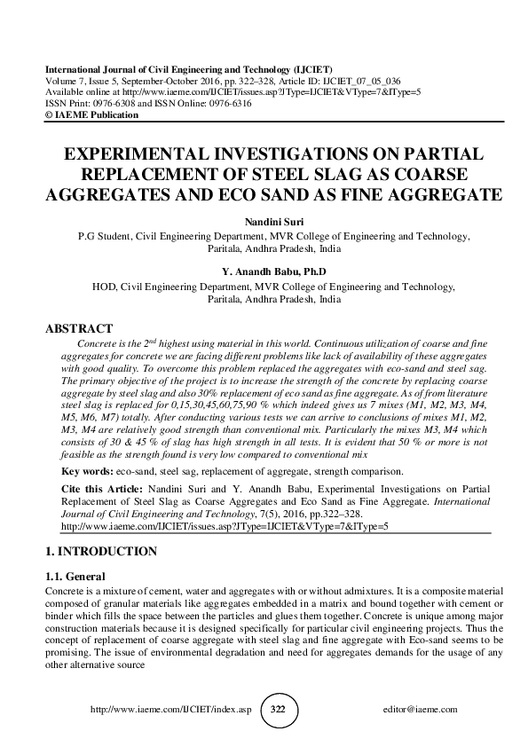(PDF) EXPERIMENTAL INVESTIGATIONS ON PARTIAL REPLACEMENT OF STEEL SLAG ...