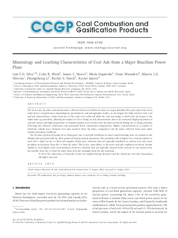 (PDF) Mineralogy and Leaching Characteristics of Coal Ash from a Major ...