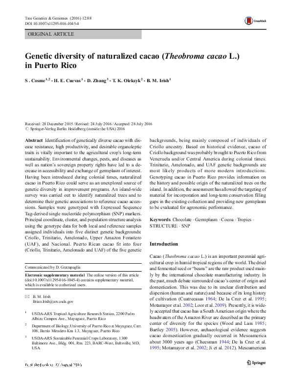 The Genetic Diversity of Cacao and Its… Geographic and Genetic Population Differentiation of the