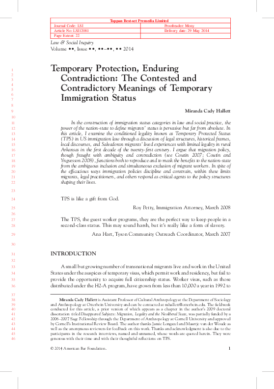 (PDF) Temporary Protection, Enduring Contradiction: The Contested and ...