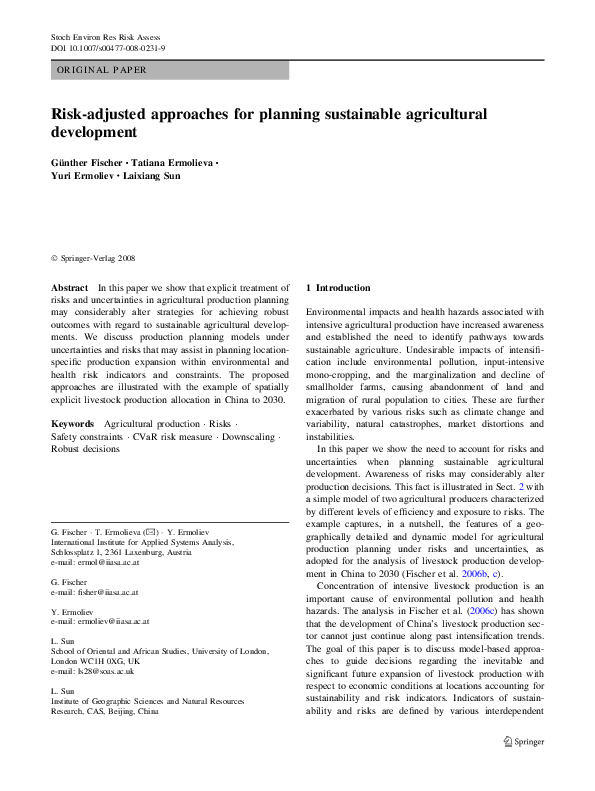 (PDF) Risk-adjusted approaches for planning sustainable agricultural ...