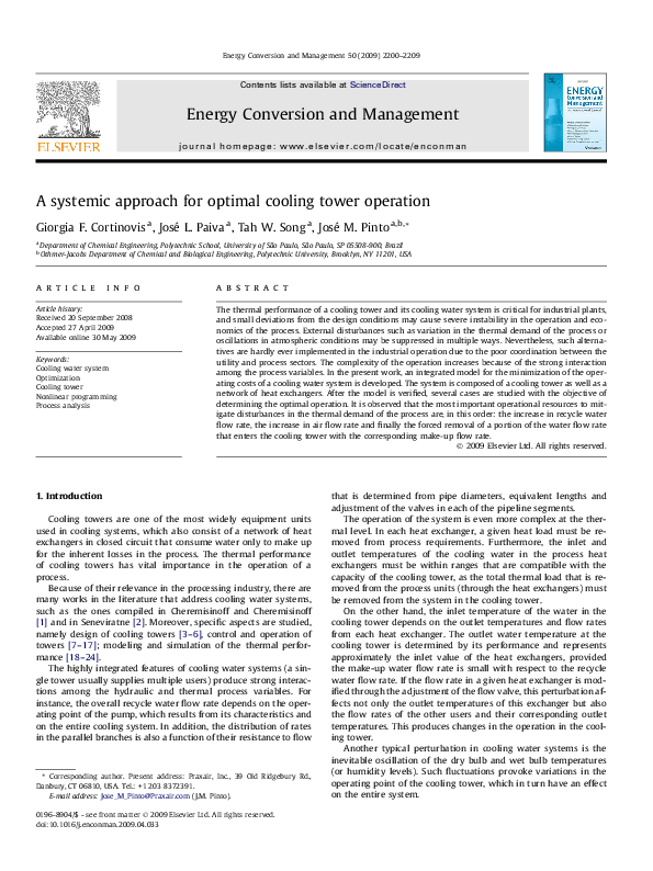 (PDF) A systemic approach for optimal cooling tower operation