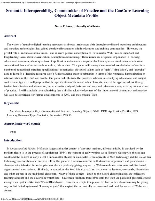 (PDF) Semantic Interoperability and Communities of Practice