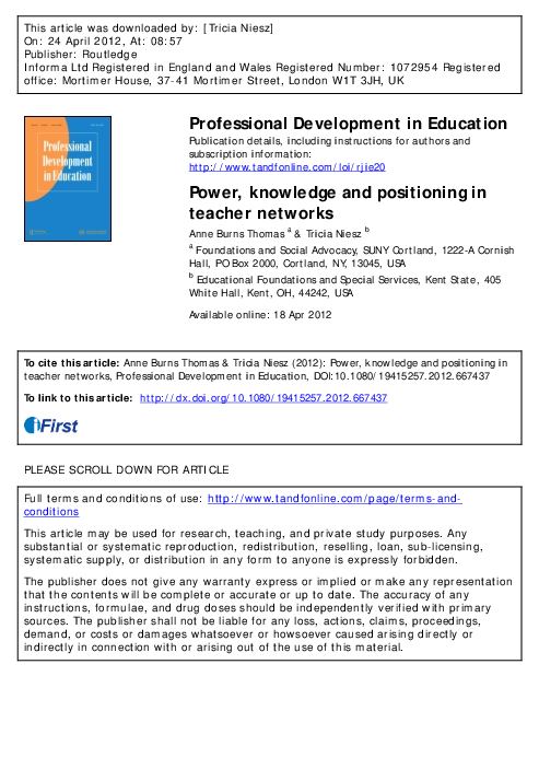 (PDF) Power, knowledge and positioning in teacher networks
