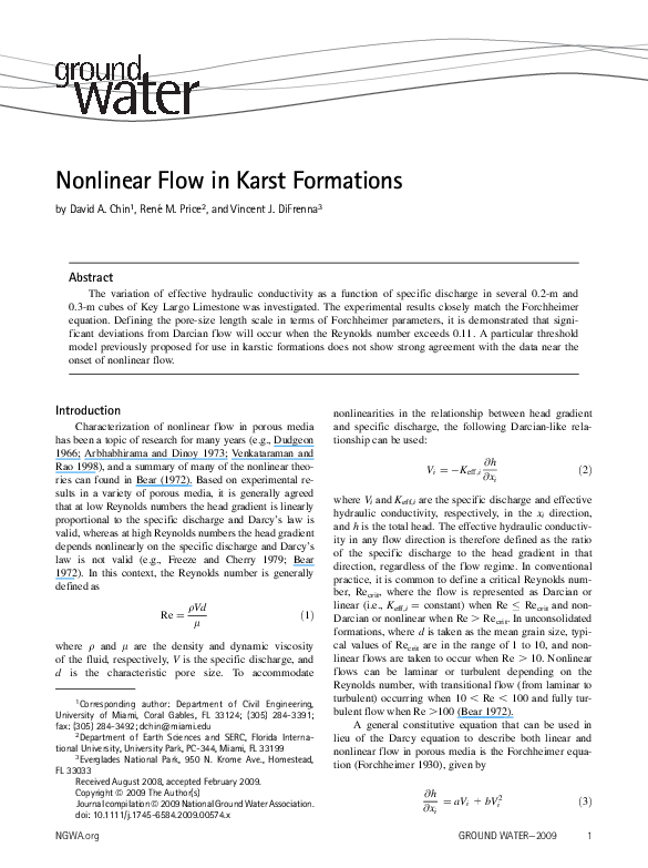 (PDF) Nonlinear Flow in Karst Formations