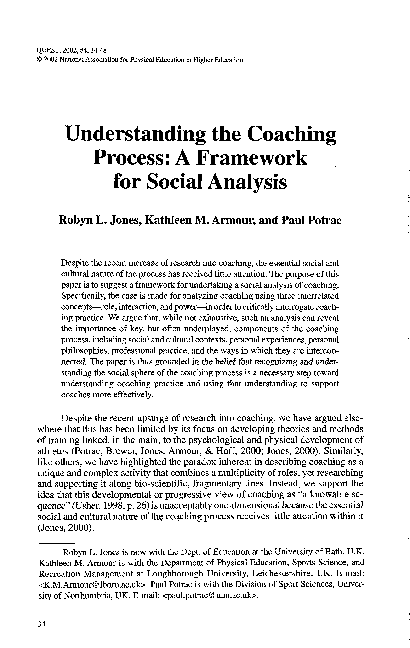 (PDF) Understanding the Coaching Process: A Framework for Social Analysis