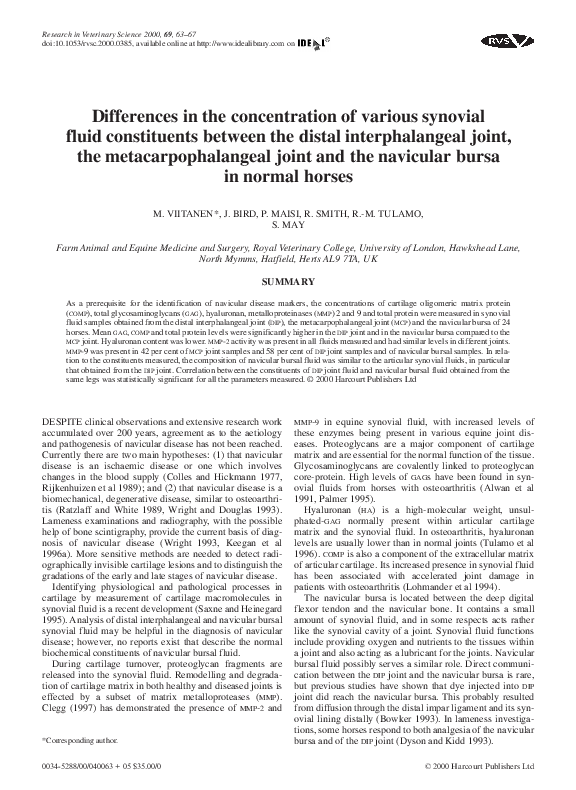 (PDF) Differences in the concentration of various synovial fluid ...
