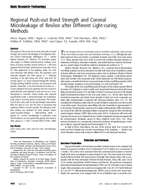(PDF) Regional Push-out Bond Strength and Coronal Microleakage of ...