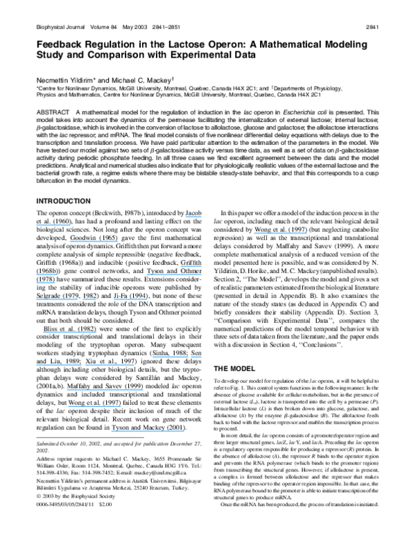 (PDF) Feedback Regulation in the Lactose Operon: A Mathematical ...