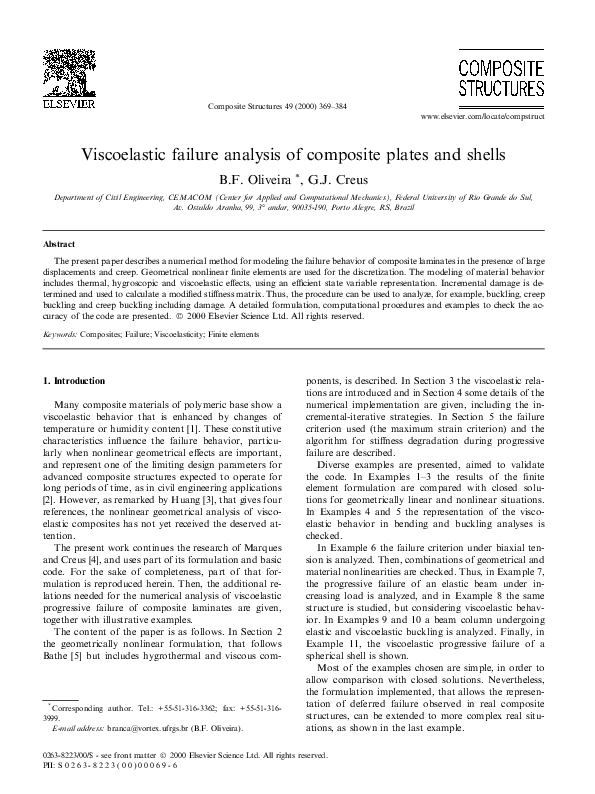 (PDF) Viscoelastic failure analysis of composite plates and shells