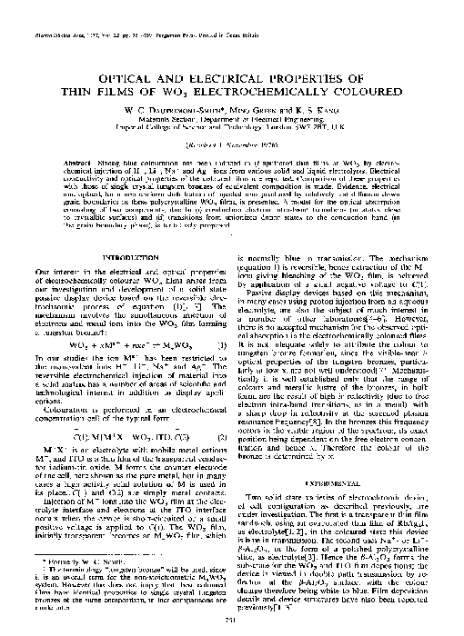(PDF) Optical and electrical properties of thin films of WO3 ...