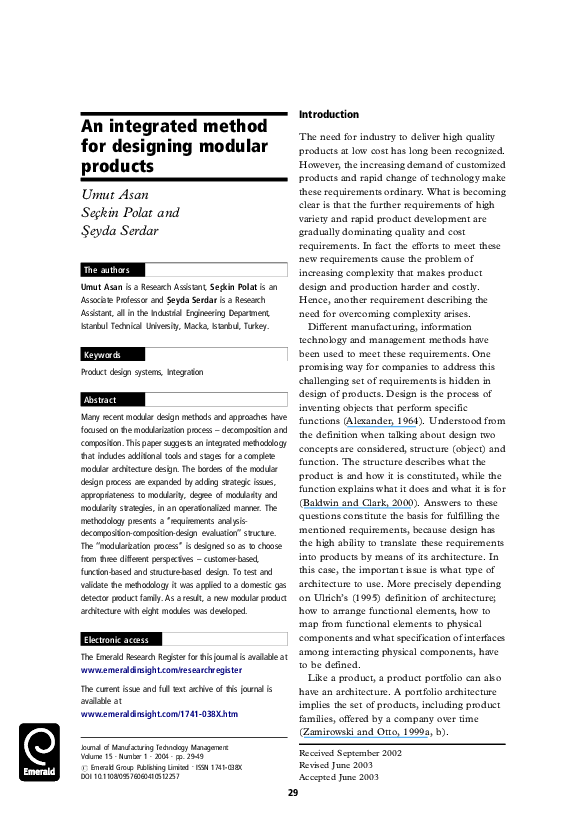 (PDF) An integrated method for designing modular products