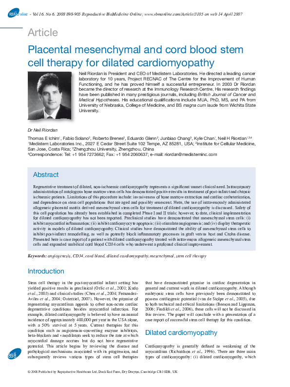 (PDF) Placental mesenchymal and cord blood stem cell therapy for ...