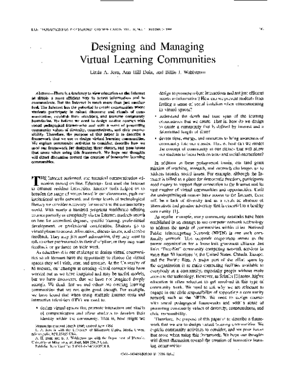 (PDF) Designing and managing virtual learning communities