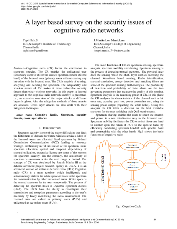 (PDF) A Layer Based Survey on the Security Issues of Cognitive Radio ...
