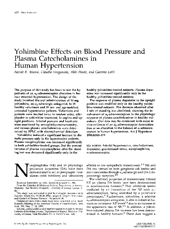 (PDF) Yohimbine effects on blood pressure and plasma catecholamines in