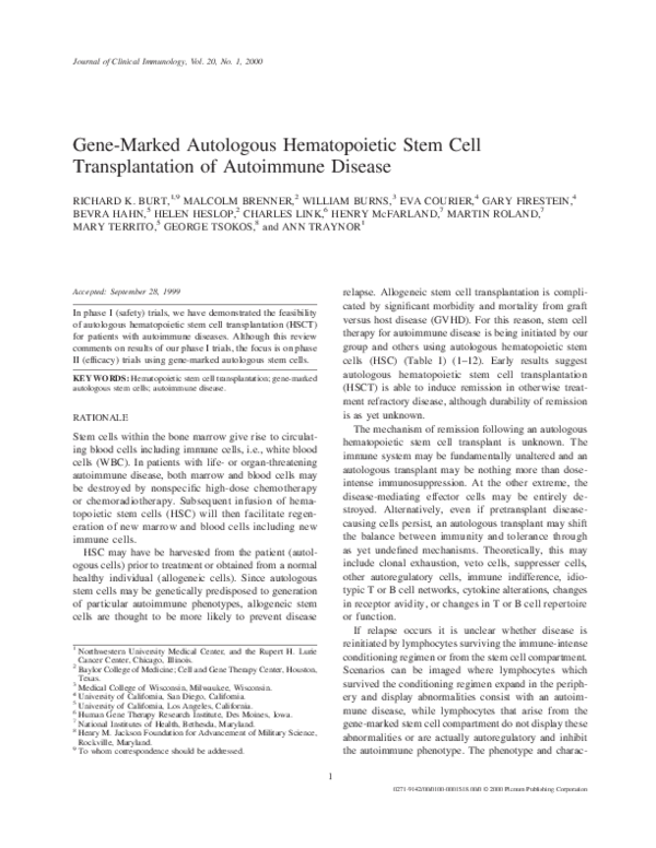 (PDF) Gene-Marked Autologous Hematopoietic Stem Cell Transplantation of ...