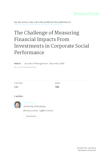 (PDF) The Challenge of Measuring Financial Impacts From Investments in ...