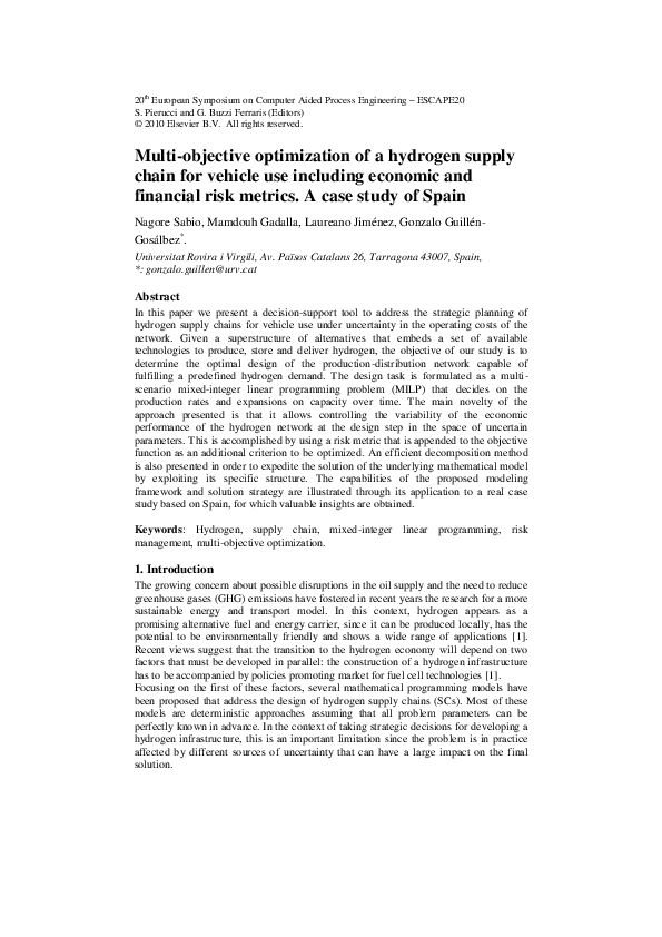 (PDF) Multi-objective optimization of a hydrogen supply chain for ...