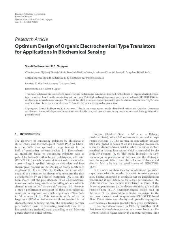 (PDF) Optimum Design of Organic Electrochemical Type Transistors for ...