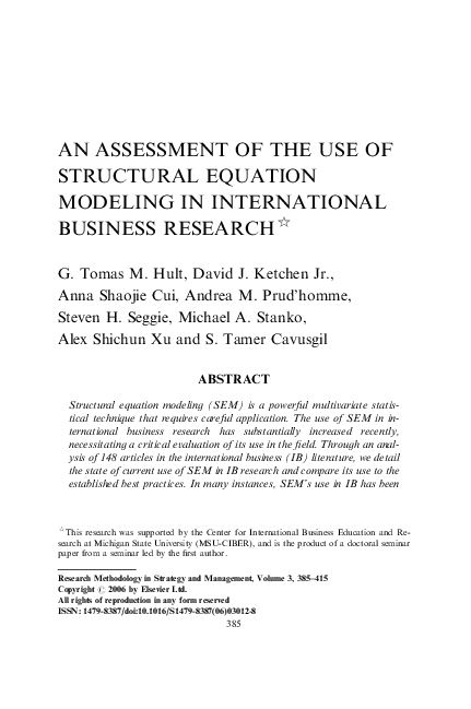 (PDF) An assessment of the use of structural equation modeling in ...
